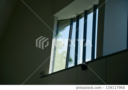 The window scene, looking from window. Window frame. Building exterior. The window scene, looking from window. Window frame. Building exterior. 139117968