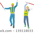 An illustration depicting a male and female safety guide, conveying an image of energetic work. 139118033
