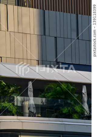 Close-up of the balcony of the building. Cafe scene.  139118399