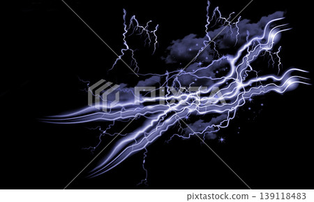 Electrifying purple lightning bolt energy strikes across a dark night sky with abstract glowing power effects and cosmic storm clouds on a transparent background Electrifying purple lightning bolt energy strikes across a dark night sky with abstract glowing power effects and cosmic storm clouds on a transparent background 139118483