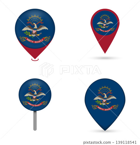 North Dakota State Flag Map Pin Icons Set Collection 139118541