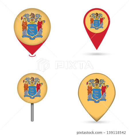 New Jersey State Flag Map Pin Icons Set Collection New Jersey State Flag Map Pin Icons Set Collection 139118542