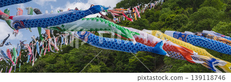 Gunma Prefecture: Carp streamers on the riverbank of Kanna River Park / Kanna Town, Gunma Prefecture Gunma Prefecture: Carp streamers on the riverbank of Kanna River Park / Kanna Town, Gunma Prefecture 139118746
