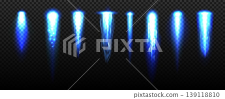Rocket launch blue fire flame trails, flame shapes range from narrow beam to wide burst. Glowing flames create a powerful sense of speed and energy. Spaceship vector launch effect Rocket launch blue fire flame trails, flame shapes range from narrow beam to wide burst. Glowing flames create a powerful sense of speed and energy. Spaceship vector launch effect 139118810