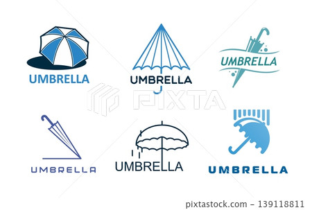 Flat umbrella icons. Versatile collection of vector parasol symbols featuring open and closed umbrellas, rain umbel, beach and sun protection canopies. Modern icons for insurance company, weather app Flat umbrella icons. Versatile collection of vector parasol symbols featuring open and closed umbrellas, rain umbel, beach and sun protection canopies. Modern icons for insurance company, weather app 139118811