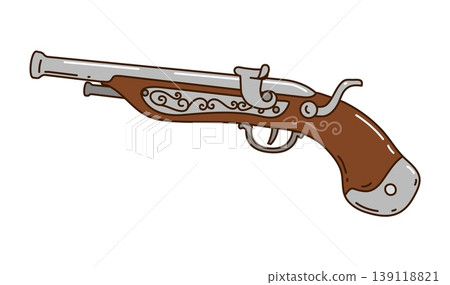 Cartoon pirate gun or corsair musket rifle for groovy vector game icon. Caribbean pirate musket or flintlock pistol, ancient marine weapon pistol and corsair maritime firearm or arquebus gun Cartoon pirate gun or corsair musket rifle for groovy vector game icon. Caribbean pirate musket or flintlock pistol, ancient marine weapon pistol and corsair maritime firearm or arquebus gun 139118821