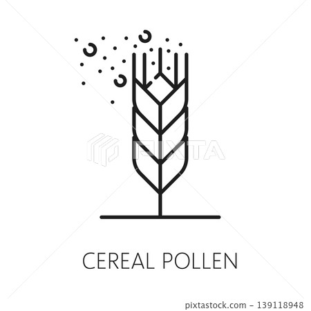 Non food allergen free icon or allergy pictogram of cereal pollen or wheat grain, line vector. No contains cereal pollen allergen badge or product tag label for allergy intolerance food sticker Non food allergen free icon or allergy pictogram of cereal pollen or wheat grain, line vector. No contains cereal pollen allergen badge or product tag label for allergy intolerance food sticker 139118948