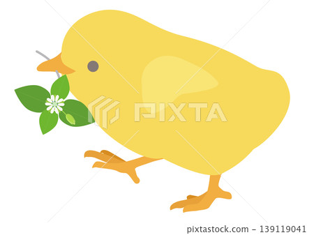An illustration of a cute chick running away with a chickweed in its beak. An illustration of a cute chick running away with a chickweed in its beak. 139119041