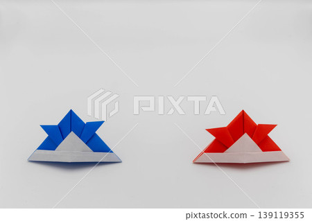 Simple background featuring origami samurai helmets and carp streamer-style motifs | Children's Day/Boys' Festival image 139119355