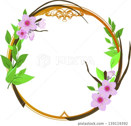 可愛的花卉圓形邊框裝飾插畫素材/邊框 139119392