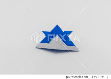 Origami samurai helmet, Boys' Festival image, blue background, white background 139119397
