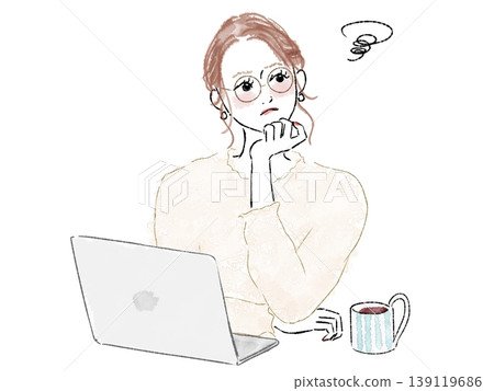 A woman struggling with computer work. A woman struggling with computer work. 139119686