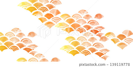 Hand-drawn watercolor-style Japanese pattern material. Seigaiha (wave pattern) background material. Wave pattern. Hand-drawn watercolor-style Japanese pattern material. Seigaiha (wave pattern) background material. Wave pattern. 139119778