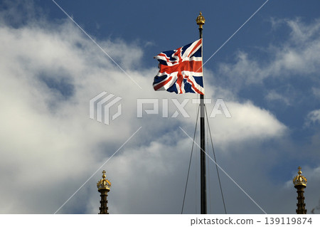 Waving england flag on London Famous Westminster uk landmark Waving england flag on London Famous Westminster uk landmark 139119874
