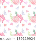 A pattern of green branches and rose 7, done in watercolor. Suitable for textiles, paper, and all types of packaging. 139119924