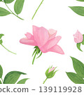 A pattern of green branches and rose 4, done in watercolor. Suitable for textiles, paper, and all types of packaging. 139119928