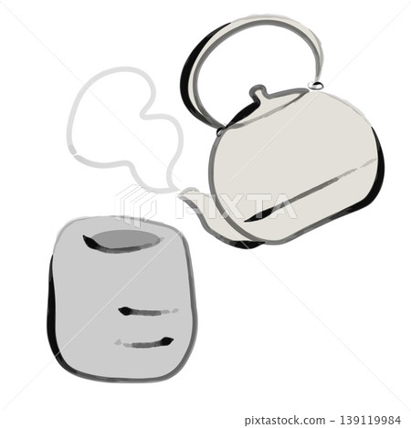 A simple Japanese-style illustration of a teacup and teapot drawn with a brush. A simple Japanese-style illustration of a teacup and teapot drawn with a brush. 139119984