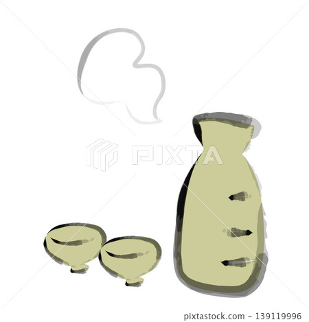 A sake bottle and cup painted with a brush. A sake bottle and cup painted with a brush. 139119996