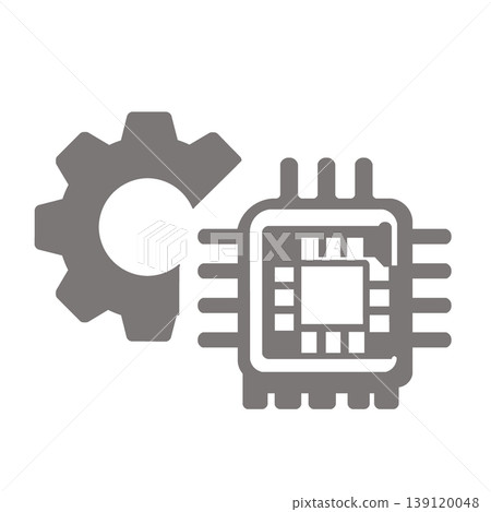 A digital processing image icon (gray) combining a semiconductor chip and configuration functions. A digital processing image icon (gray) combining a semiconductor chip and configuration functions. 139120048