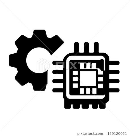 A digital processing image icon (black) combining a semiconductor chip and configuration functions. 139120051