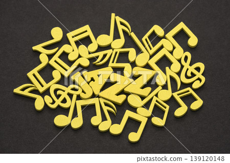 Inscription jazz with yellow musical notes on black background Inscription jazz with yellow musical notes on black background 139120148