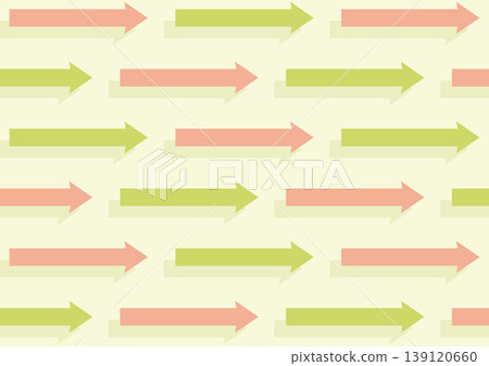 A design featuring two long, regularly spaced arrows (pink and light green) pointing to the right. 139120660