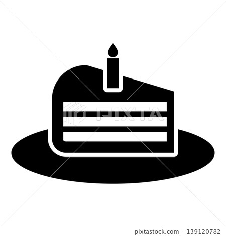 Piece of cake slice with candle icon black color vector illustration image flat style Piece of cake slice with candle icon black color vector illustration image flat style 139120782