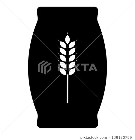 Sack with flour full canvas bag sugar salt grain wheat ear with grain package concept icon black color vector illustration image flat style Sack with flour full canvas bag sugar salt grain wheat ear with grain package concept icon black color vector illustration image flat style 139120799