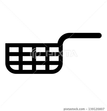 Mesh basket for deep fryer with handle and french frie kitchen appliance for fast food concept roast product in hot oil Air fryer icon black color vector illustration image flat style Mesh basket for deep fryer with handle and french frie kitchen appliance for fast food concept roast product in hot oil Air fryer icon black color vector illustration image flat style 139120807