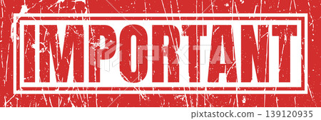 Important red rubber stamp icon isolated on white background with grunge texture and border. Important red rubber stamp icon isolated on white background with grunge texture and border. 139120935