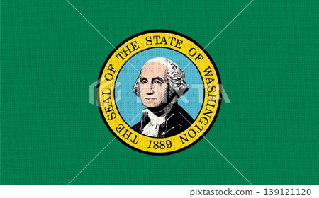 Flag of Washington state on fabric surface. Colored Washington flag on fabric 139121120
