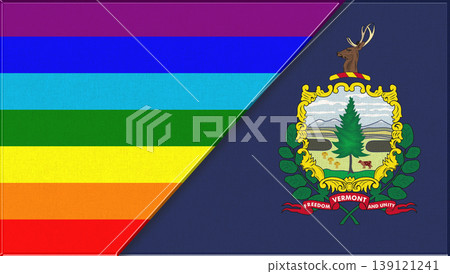 Flags of LGBT and Vermont. LGBT and Vermont official flags on fabric texture Flags of LGBT and Vermont. LGBT and Vermont official flags on fabric texture 139121241