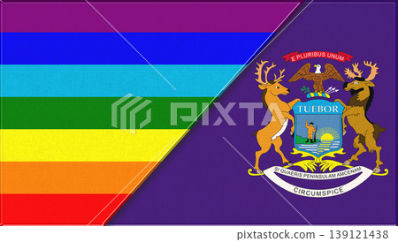 Double flag illustration combining Michigan state design with LGBT colors Double flag illustration combining Michigan state design with LGBT colors 139121438