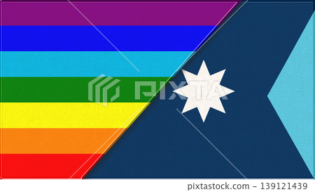 Double flag illustration combining Minnesota state design with LGBT colors 139121439