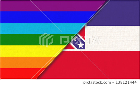 Double flag illustration combining Mississippi state design with LGBT colors 139121444