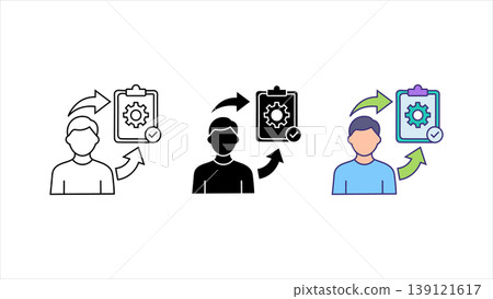 User task and project management icon set with person clipboard and gear symbols in outline solid and colorful flat design styles isolated on white background User task and project management icon set with person clipboard and gear symbols in outline solid and colorful flat design styles isolated on white background 139121617
