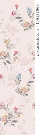 Collection of soft focus watercolor floral and botanical seamless patterns in pastel tones 139121960