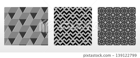 Geometric set of seamless black and gray patterns. Simple vector graphics Geometric set of seamless black and gray patterns. Simple vector graphics 139122799