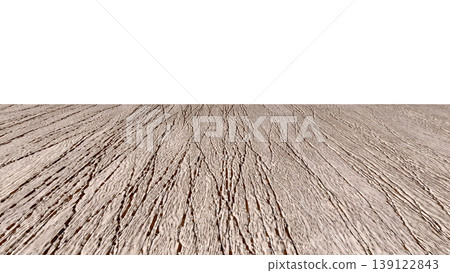 Perspective view of a flat wooden surface with a pronounced texture and annual rings. 139122843
