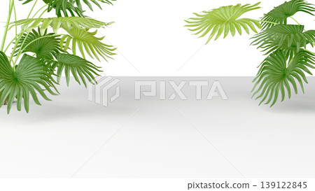 Three-dimensional isolate with flooring in perspective and lush tropical leaves. Three-dimensional isolate with flooring in perspective and lush tropical leaves. 139122845