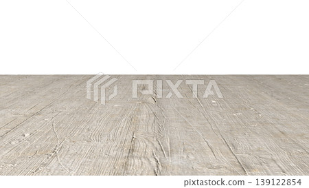 Perspective view of a flat wooden surface with a pronounced texture and annual rings. 139122854