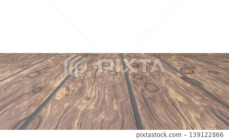 Perspective view of a flat wooden surface with a pronounced texture and annual rings. 139122866