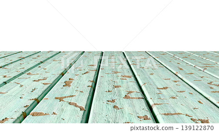 Perspective view of a flat wooden surface with a pronounced texture and annual rings. 139122870