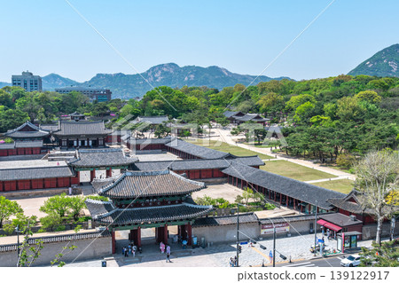 Seoul, South Korea - Apr. 18, 2026 : High angle view of Changgyeonggung Palace and Honghwamun Gate in Seoul, South Korea Seoul, South Korea - Apr. 18, 2026 : High angle view of Changgyeonggung Palace and Honghwamun Gate in Seoul, South Korea 139122917