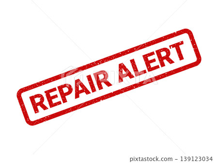Textured rectangular stamp graphic with REPAIR ALERT message indicating a warning or immediate action required for equipment Textured rectangular stamp graphic with REPAIR ALERT message indicating a warning or immediate action required for equipment 139123034