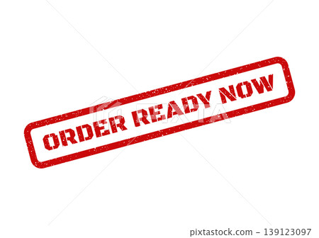 Vibrant red rubber stamp impression showing ORDER READY NOW indicating immediate availability 139123097