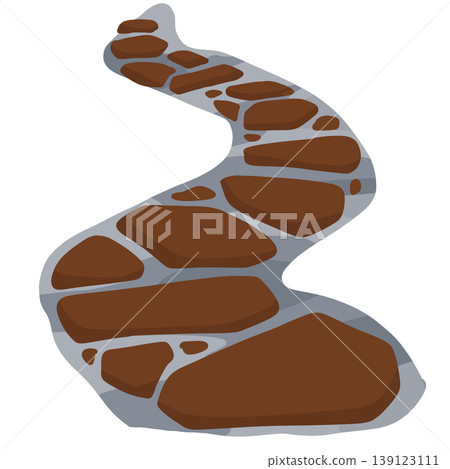Stone path, brown pebble walkway winding garden trail. Natural rock stone path, organic paving block landscape element. Outdoor park footpath, zen garden stone decoration, flat rustic pavement shape Stone path, brown pebble walkway winding garden trail. Natural rock stone path, organic paving block landscape element. Outdoor park footpath, zen garden stone decoration, flat rustic pavement shape 139123111