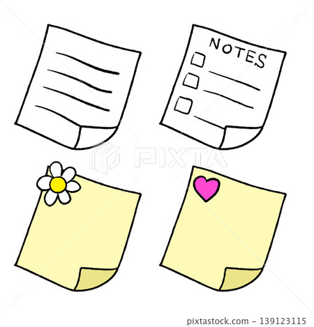 Notes list set, hand drawn paper memo check list and heart flower doodle. Office stationary reminder kit, yellow white post note icon, business message task notice sketch. Notes list Notes list set, hand drawn paper memo check list and heart flower doodle. Office stationary reminder kit, yellow white post note icon, business message task notice sketch. Notes list 139123115