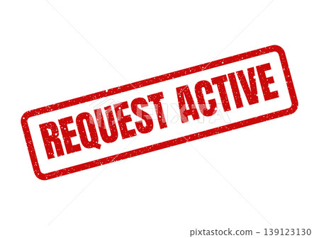 Textured red rectangular rubber stamp displaying the bold capital letters REQUEST ACTIVE for a status update Textured red rectangular rubber stamp displaying the bold capital letters REQUEST ACTIVE for a status update 139123130