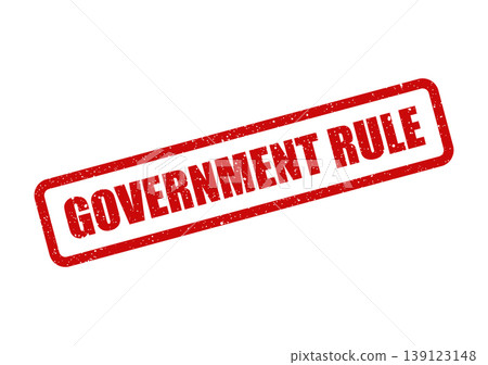 Textured red rectangular stamp displaying the phrase Government Rule for legal or administrative notices Textured red rectangular stamp displaying the phrase Government Rule for legal or administrative notices 139123148